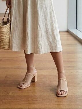 Brand New STAUD Alessandra heel Nude Mesh Slide Sandals Sz 7 / 37 🏷️